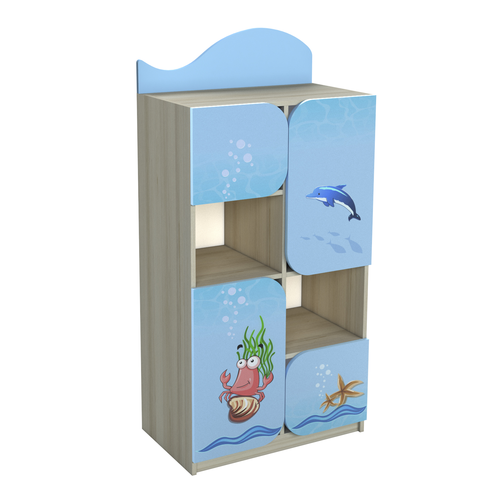 Напівзакрита стінка "Морські пригоди" з фотодруком, з накладкою у вигляді хвилі, матеріал корпусу - ЛДСП, АЛМАНТ, 702х400х1400(1600) мм.